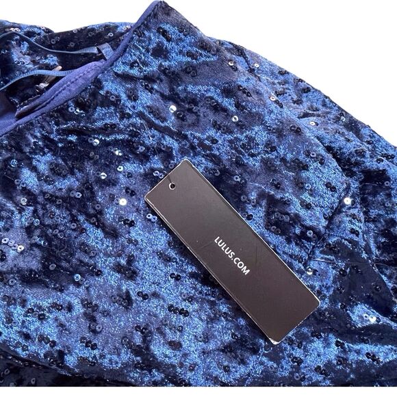 NWT Lulus Simply Elegant Sequin Maxi Dress Size L Navy Blue Side Slit - Picture 12 of 15